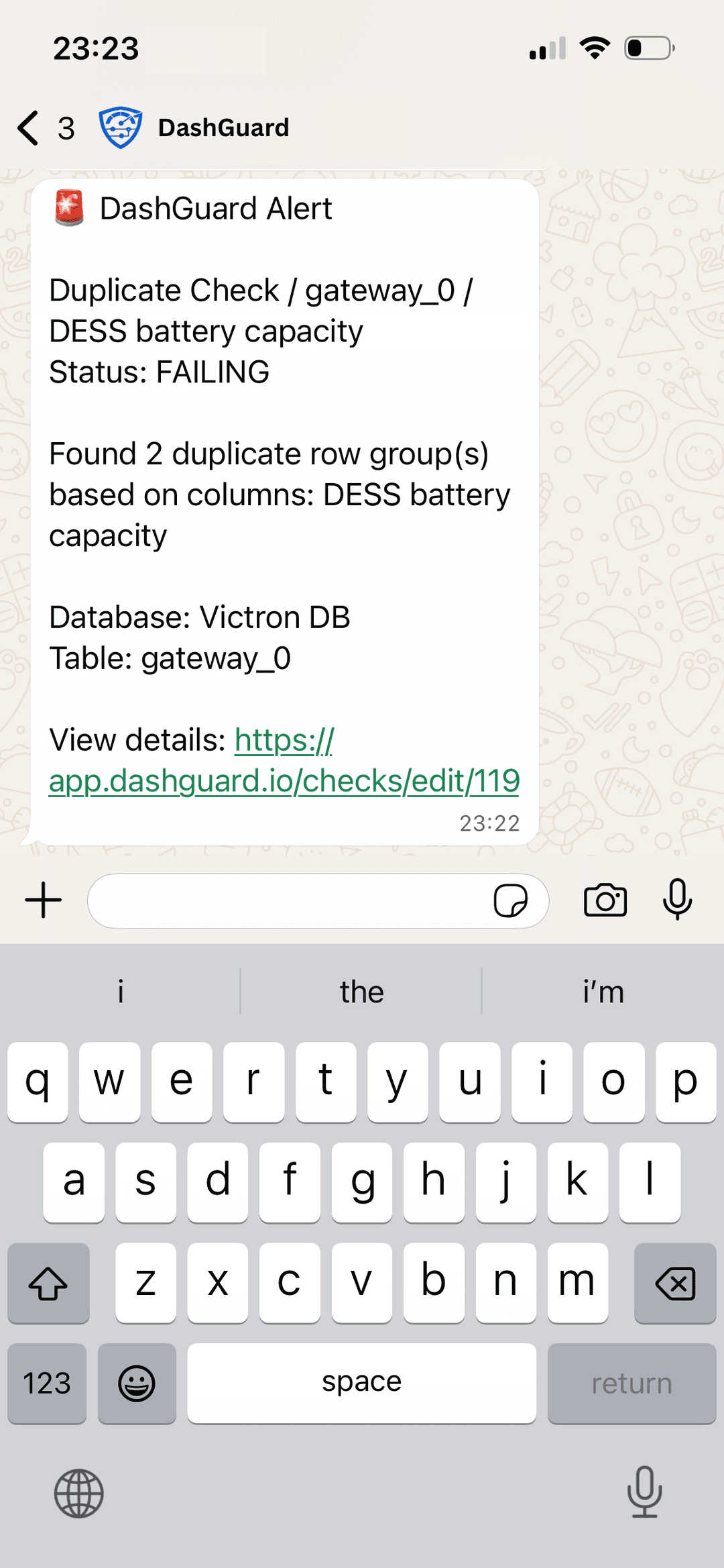 DashGuard WhatsApp alert on mobile